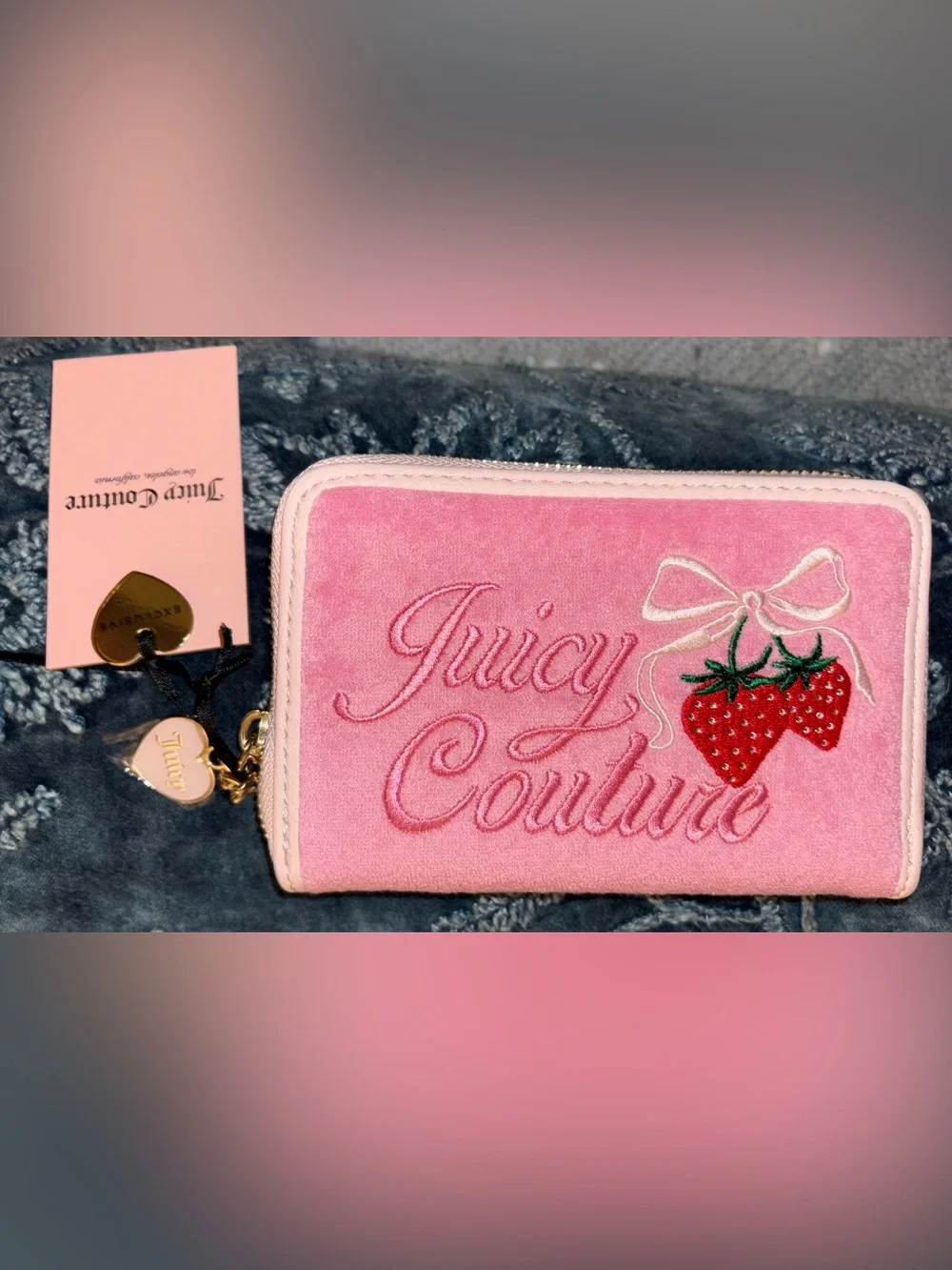 Juicy Couture Cherry Blossom retro Wallet with Embroidered strawberry